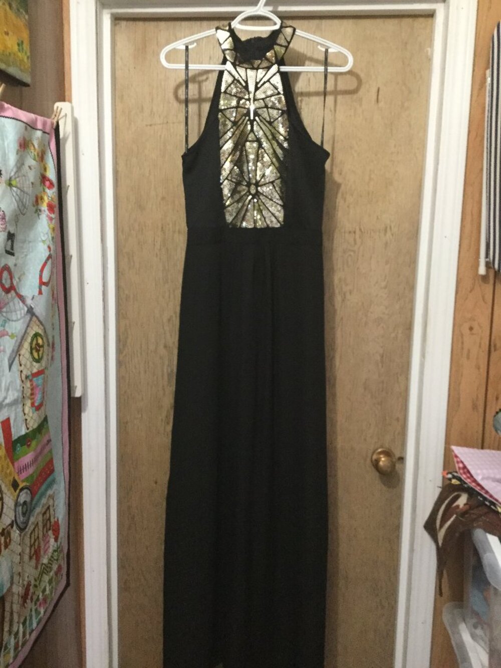 New Skinny Bunny maxi black with gold sequins racerback style top size medium